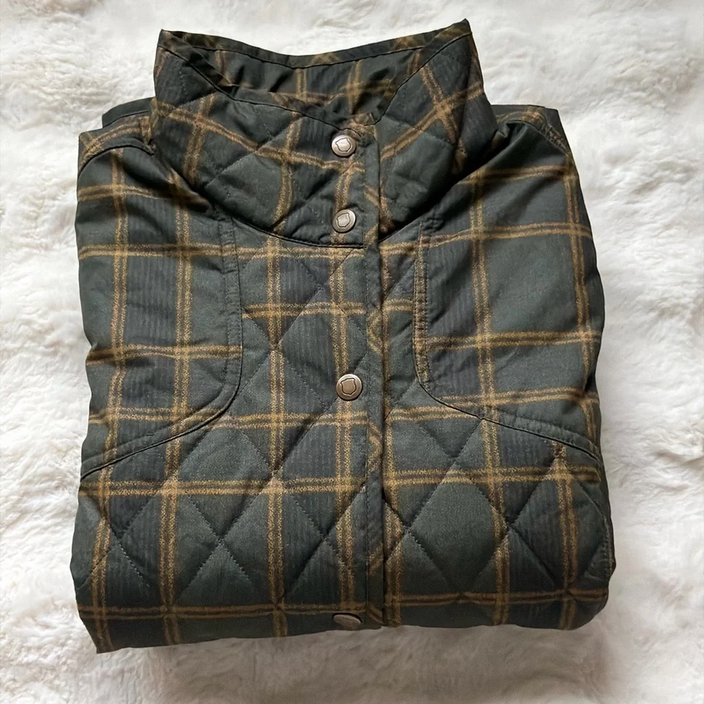 Eddie Bauer Olive Green Plaid Quilted Vest Lightweight Puffer - M